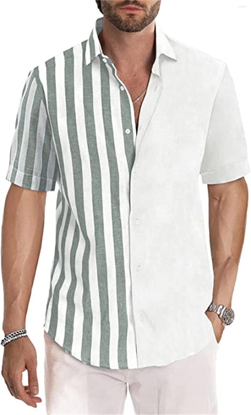 Men's Casual Shirts Men Patchwork Stripe Tops Fashion Well Fitting Comfortable Contrast Color Laepl Button