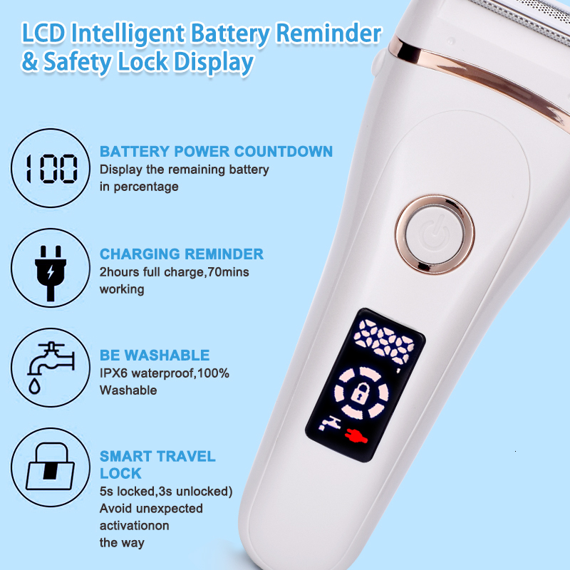 Epilator Electric Razor Painless Lady Shaver For Women USB Charging Bikini Trimmer For Whole Body Waterproof LCD Display Wet Dry Using 230411