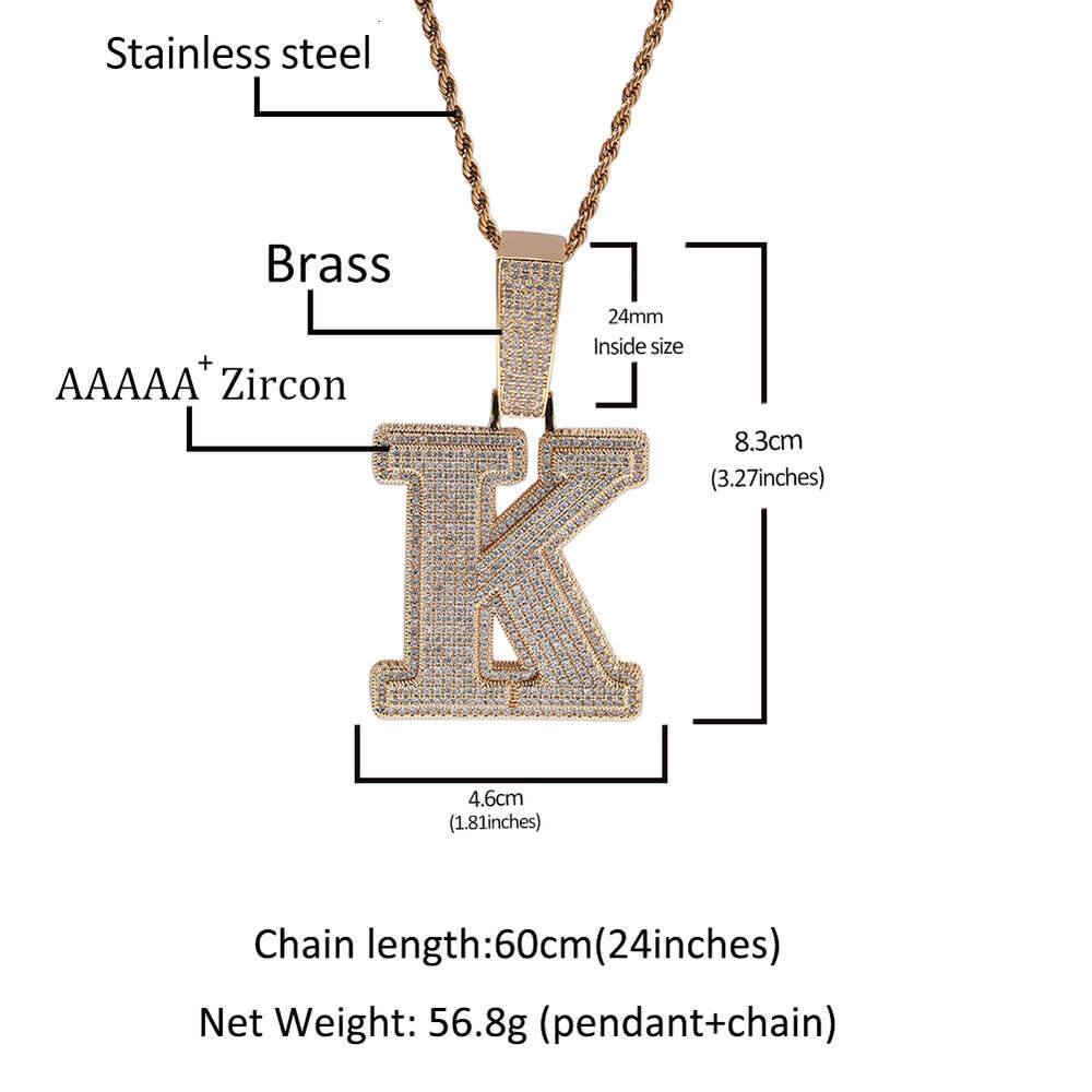 Custom Name Letter Pendant Men Sier Plated Street Style 5A Zircon Hiphop Necklace