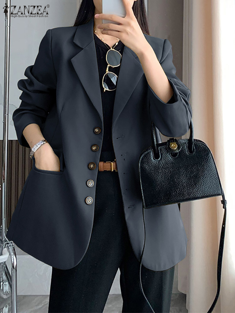 Women's Suits Blazers Oversized Women Long Sleeve Blazer Top Casual Spring Autumn Fashion Office Lady Outwear ZANZEA 2023 Solid Coats Work Wears 