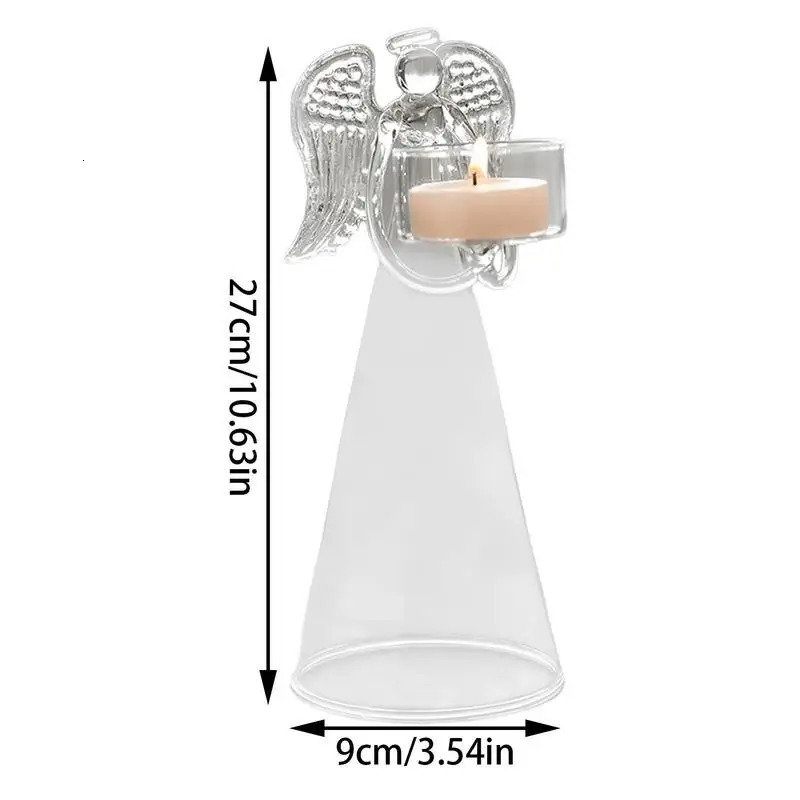 Candle Holders Glass Angel Candle Holder Angel Figurine Transparent Angel Statue Tealight Candle Holder Gifts Desktop Tealight Stand Ornaments 231110