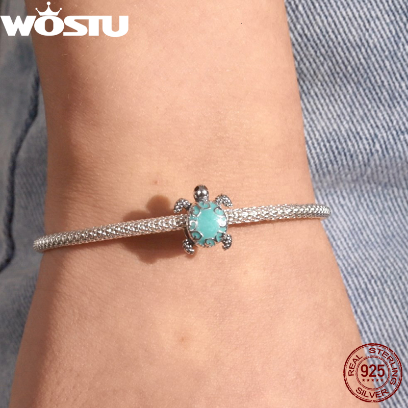 Charms WOSTU 100% 925 Sterling Silver Longevity Sea Turtle Charm Bead Fit Original DIY Bracelets Bangle Fine Birthday Jewelry Present 230411