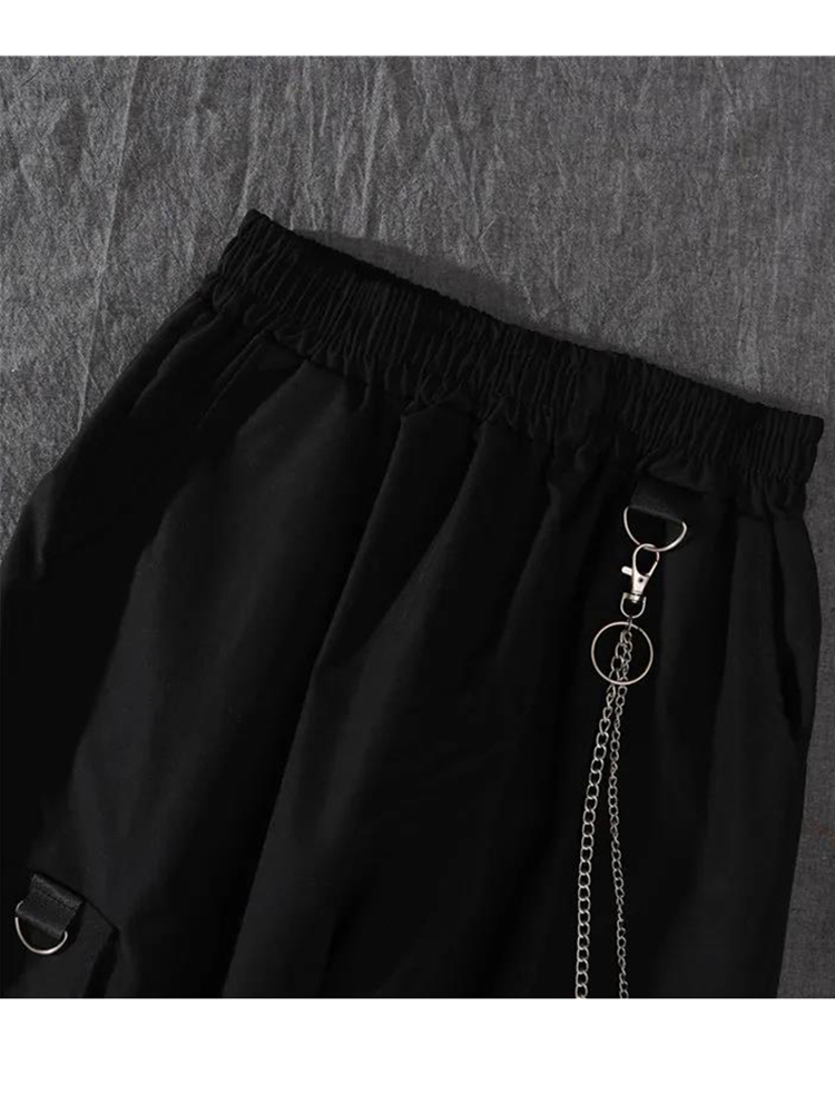 Women's Tracksuits Women Streetwear Two piece Suit Splice Chain Long Sleeve Ribbon Pants Harajuku Cargo 2 Piece Set s Outfits 230411