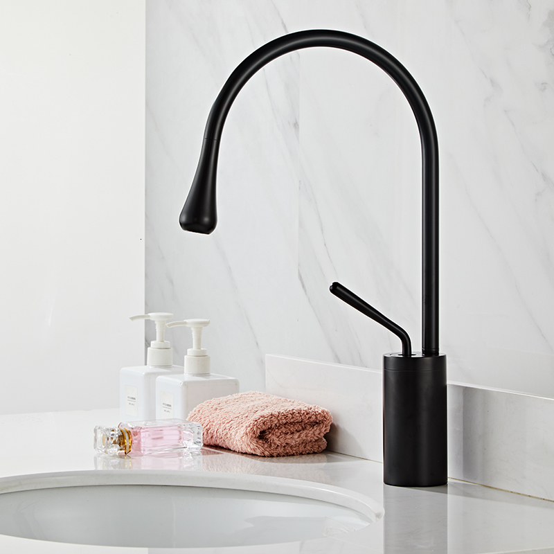 Bathroom Sink Faucets Brass Brushed ly Drop Style Basin Faucet Cold Mixer Tap 360 Swivel Waterfall Art Crane 9008W 230410
