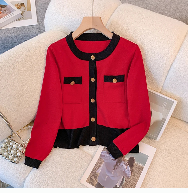 Women's autumn and winter new sweater and pants set round neck single breasted knitted loose cardigan wide leg pants