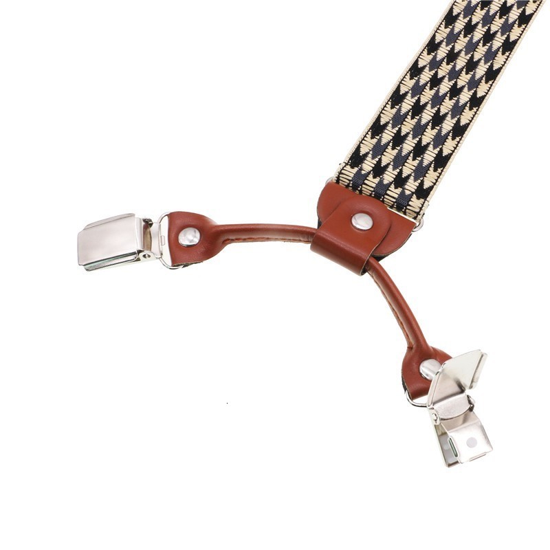 Suspenders 6 Clip Men's Suspenders Casual Fashion Unisex Braces Elegant Brown Leather Shirt Suspenders Adjustable Belt Strap Dad Gift 230411