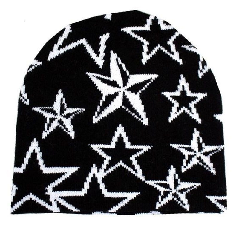 Beanie Skull Caps Knitted Pullover Wool Hat Star Printed Warm Hip hop Beanie Street Punk Winter Y2K Gothic Unisex s 230410
