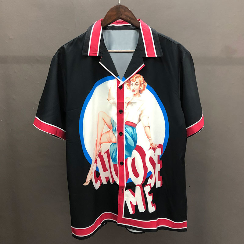 Men's Casual Shirts Streetwear Social Party Blusa Camisa Masculina Woman Portrait Print Men Shirt Short Sleeve Summer Hawaii Shirt Chemise Homme 