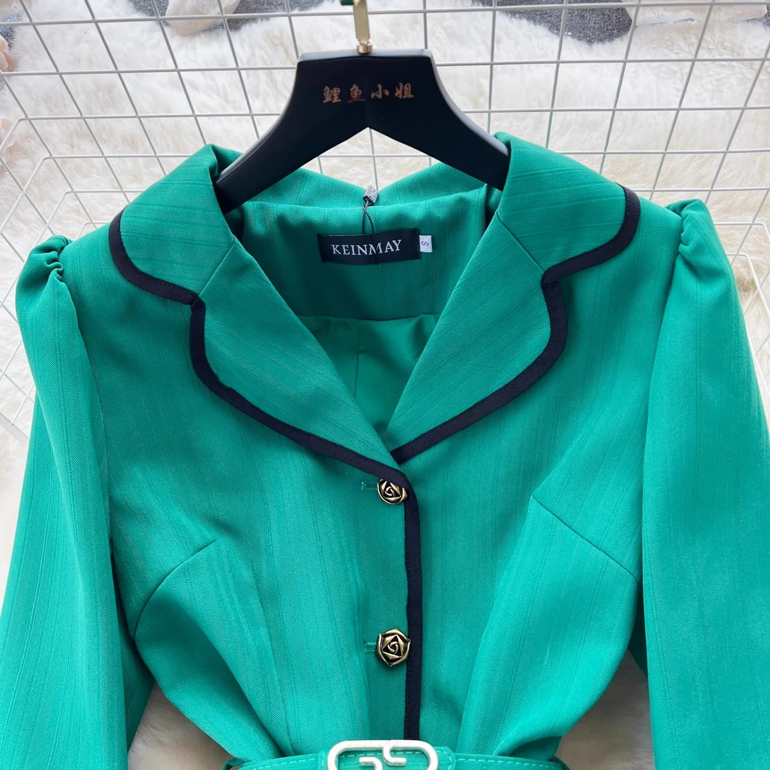 Two Piece Dress Vestidos Autumn Office Women's Blazer Suits New High Quality Green Notched Collar Single Breasted Belt Coat Pleated Midi Skirt Su