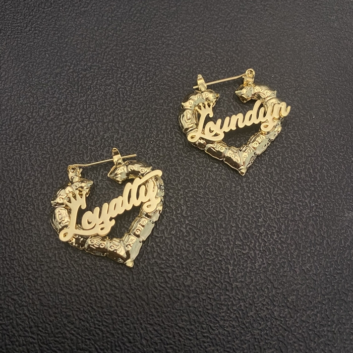 Hoop Huggie Custom 30mm Name Heart Bamboo Earrings Personalized Letter Name Twist Hoop Earrings For Girls Kids Baby Girls Child Antiallergy 230411