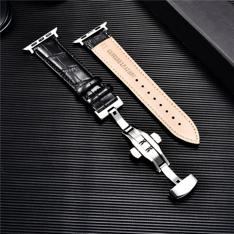 Watch Bands Embossed Leather Men Watch Straps for Apple Watch 8 7 6 SE 5 4 Butterfly Buckle 45mm 44mm 42mm 41mm 40mm 38mm Business Watchband 230411