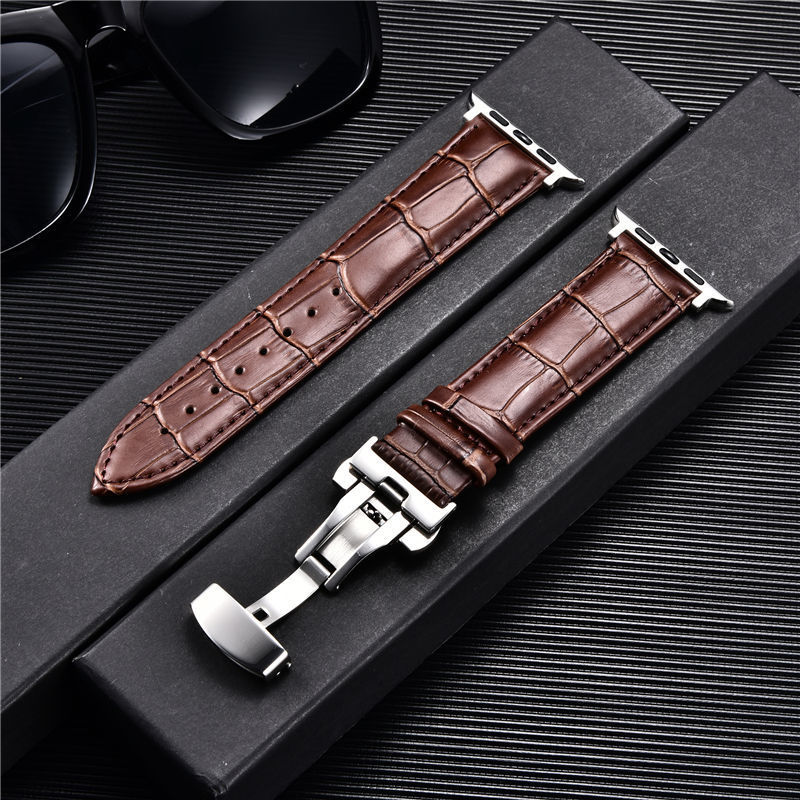 Watch Bands Embossed Leather Men Watch Straps for Apple Watch 8 7 6 SE 5 4 Butterfly Buckle 45mm 44mm 42mm 41mm 40mm 38mm Business Watchband 230411