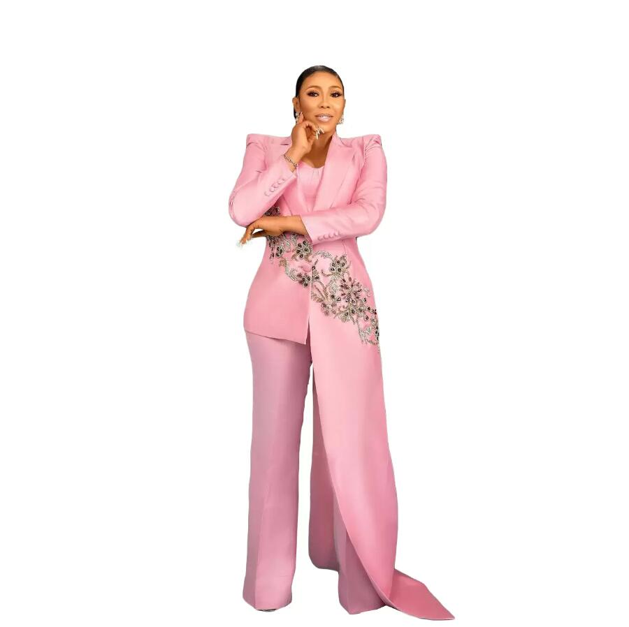 hot pink Red Carpet evening dresses with Pants Suits 2 Pieces Slim Fit Crystal Beads jumpsuit Prom dress Party Wear