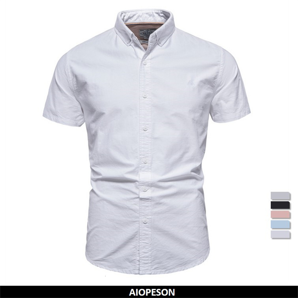 Men's Casual Shirts AIOPESON 100% Cotton Oxford Shirts for Men Solid Color Turn-down Collar Men's Shirts Summer Social Shirts Mens Clothing 
