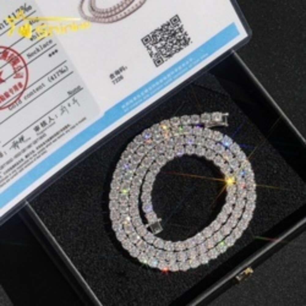 Necklace Tennis Chain moissanite chain GRA Certificated 10K 14K Real Solid Gold 3MM 4MM Jewelry Necklace For Men Women