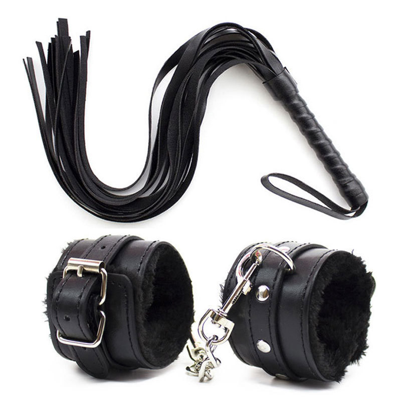 Cockrings 44cm PU Leather Erotic Handcuffs Ankle Cuff Restraints With Whip BDSM Bondage Slave Sex Toys For Couple Adult Game Flogger 230411