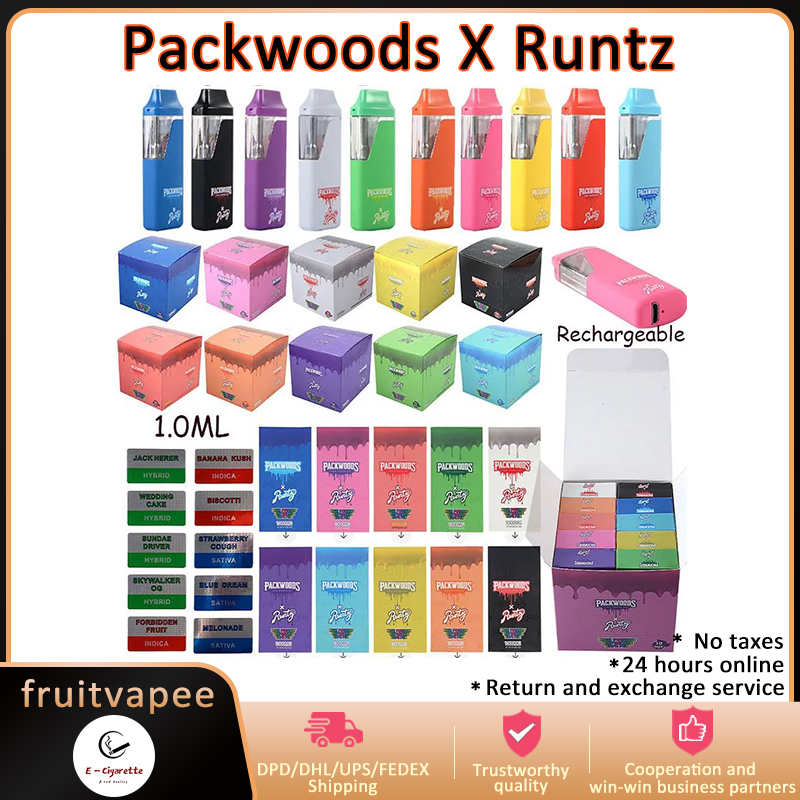 A Grade Packwoods X Runtz E cigarettes 1.0ml 10 Flavors Available 380mAh Battery Disposable Vape Pens With Bottom USB Charger Rechargeable Device Pods
A Grade Packwoods X Runtz E cigarettes 1.0ml 10 Flavors Available 380mAh Battery Disposable Vape Pens With Bottom USB Charger Rechargeable Device Pods