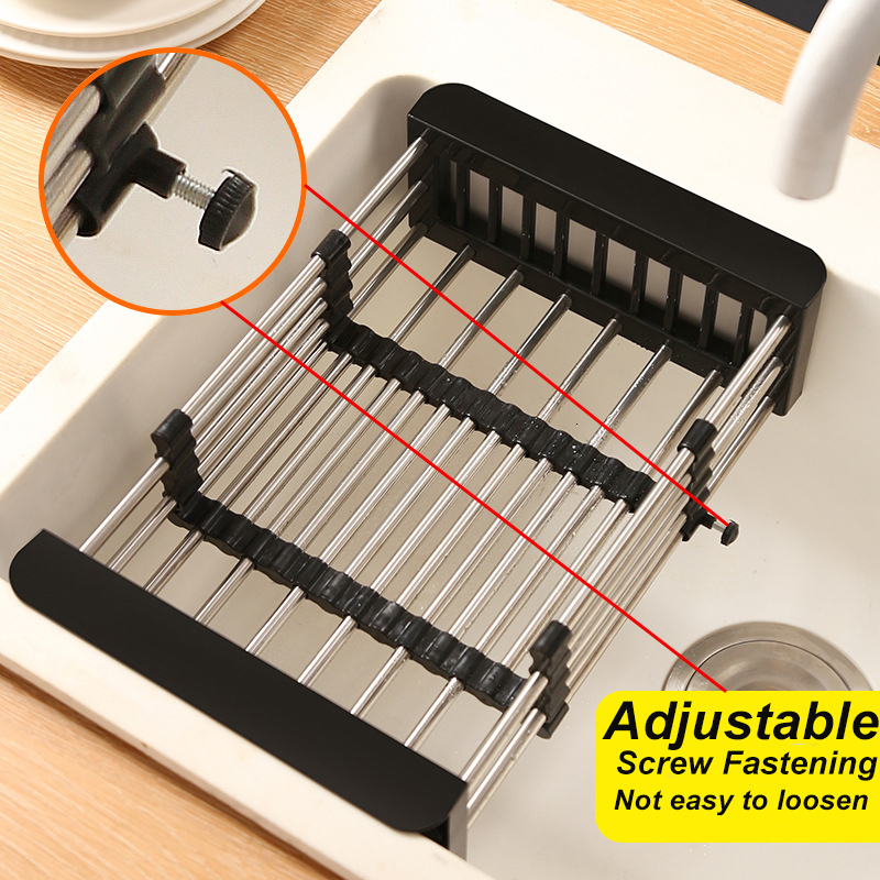 Storage Holders Racks Adjustable Dish Drying Stainless Steel Drainer Fruit Vegetable Kitchen Sink Drain Holder 230410
