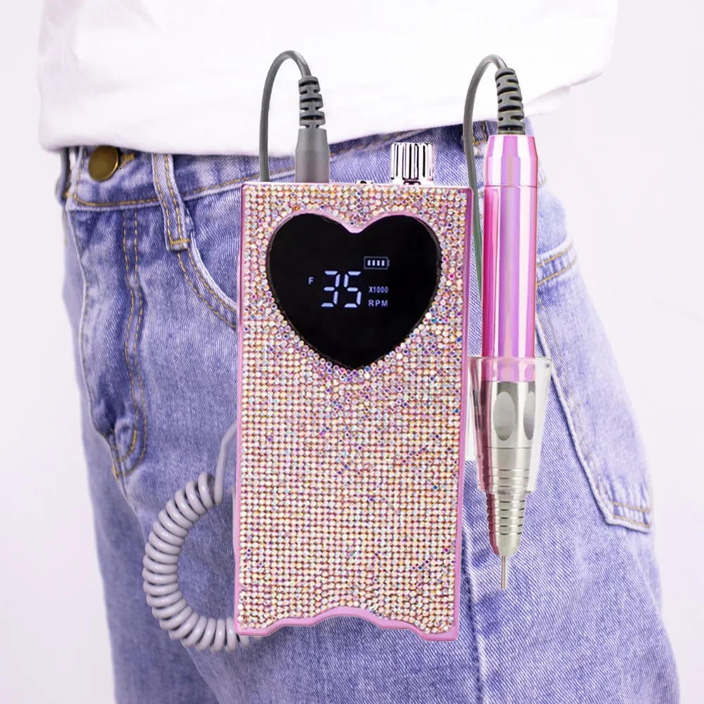 Nail Manicure Set Heart Shape Electric Drill 35000RPM Nails Milling Cutter Wireless Pedicure Grinder Rechargeable Drilling Machine 231110