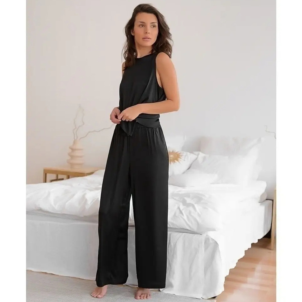 Women Pajama Suit Spring Summer Female Homewear Sets Sleeveless Crossed Back Vest & Loose Trousers Two Piece Sets