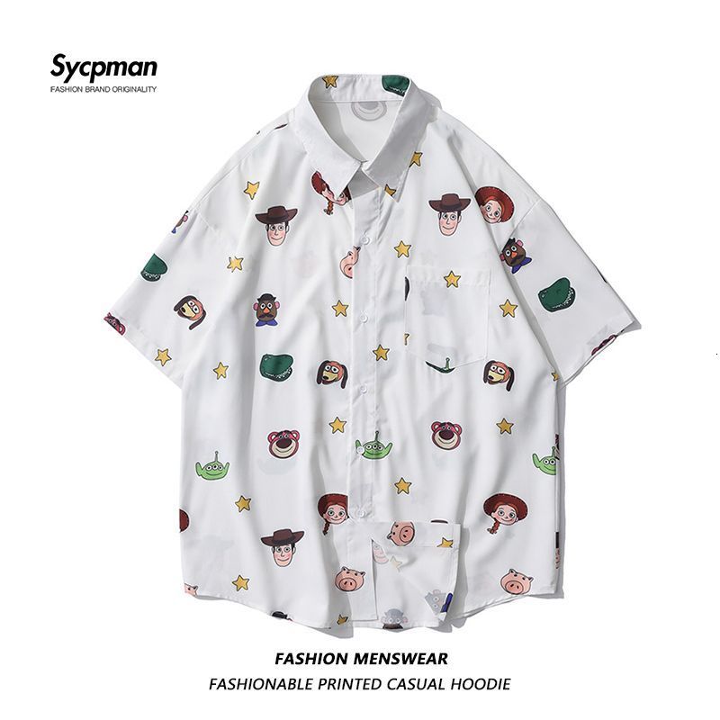 Men's Casual Shirts Oversize Summer Fashion Cartoon Printing Personality Joker Couples Casual Shirts Mens Male and Female Students 230410