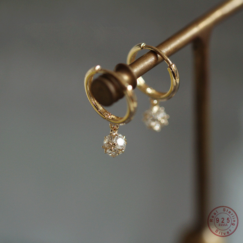 Stud Shiny Exquisite Zircon Ball Earrings for Women 925 Sterling Silver Plated 9k Gold Earrings 230410