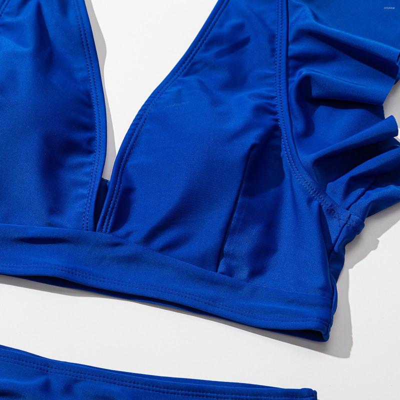 Women's Swimwear Bikini Push Up Summer Women High Waist Bikinis Ruffle Swimuit Female Retro Solid Color Beachewear Set