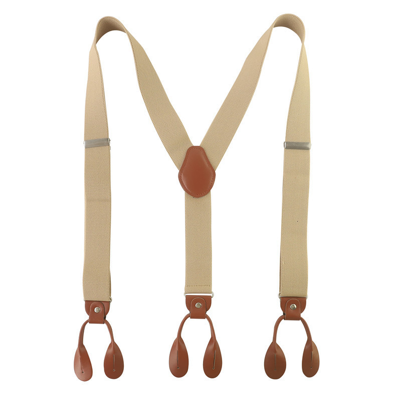Suspenders 35mm Width Suspenders For Men Brown PU Synthetic Leather Trimmed Button Y Back Men Fashion Suspenders Pant Braces Dad Gift 230411