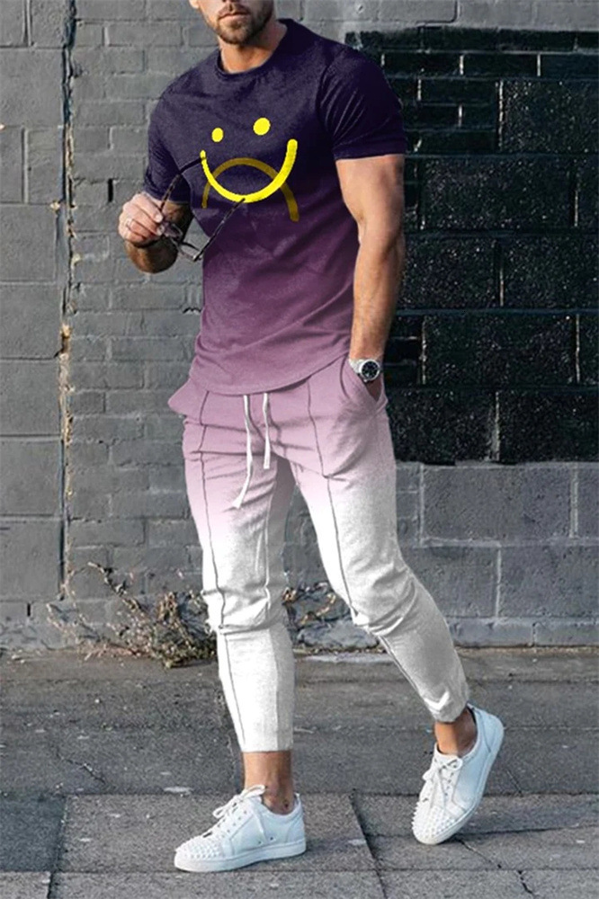 Men's Tracksuits Men's Trousers Tracksuit 2 Piece Set Fashion Sportswear Summer Streetwear Short Sleeve T ShirtLong Pants Male Clothing 2304