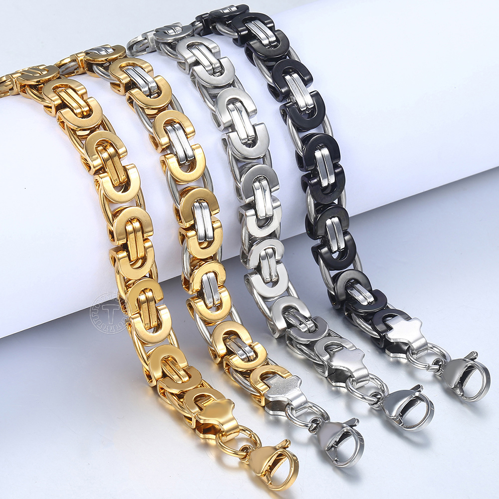 Charm Bracelets Davieslee Byzantine Chain Bracelet for Men Gold Black Silver Color Stainless Steel Mens Jewelry 6811mm LKBM31 230411