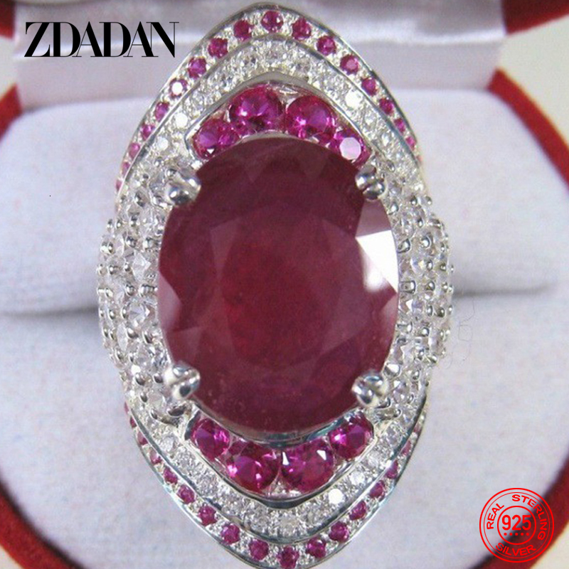 Wedding Rings ZDADAN 925 Sterling Silver Ruby Ring For Women Zircon Finger Rings Fashion Jewelry Gifts 230410