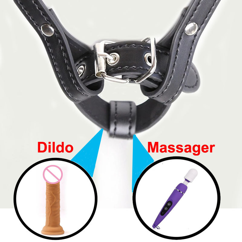 Adult Toys BDSM Chastity Forced Orgasm Belt Vibrator Leather Bondage Strapon Harness Magic Wand Massager Sex Women 230411