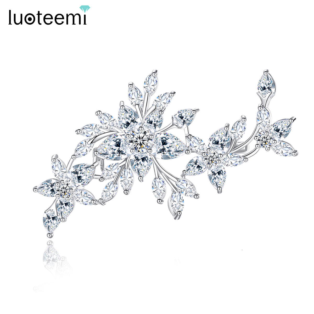 Pins Brooches LUOTEEMI Flower Cubic Zirconia Brooches for Women Girl Bridal Wedding Engagement Dressing Personalized Stunning Funny Pins 230411