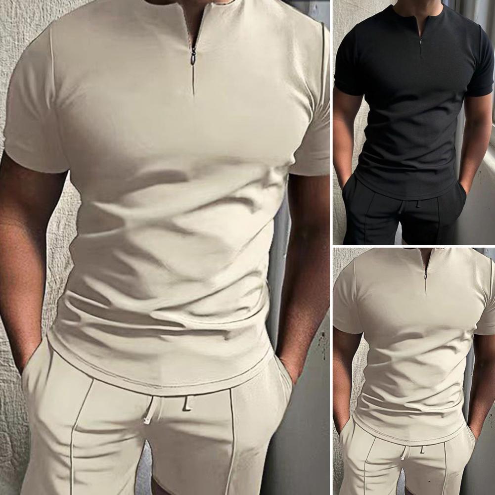 Men's Tracksuits 2 Pcs/Set Men T-shirt Shorts Set Solid Color Stand Collar Zipper Short Sleeves Stretchy Waist Summer Tops Pants Set Daily Clothe 230410, Black
Men's Tracksuits 2 Pcs/Set Men T-shirt Shorts Set Solid Color Stand Collar Zipper Short Sleeves Stretchy Waist Summer Tops Pants Set Daily Clothe 230410, Black
