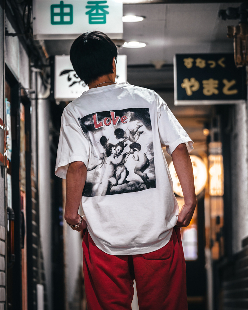 Mens TShirts A letter from Saint Michel Love Ti Cupid printed with old short sleeve American style loose casual street Tshirt for men 230410