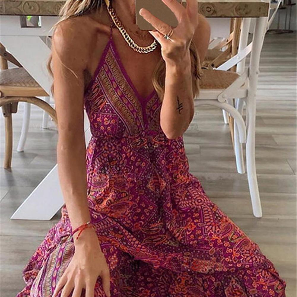 Casual Dresses Sexy Women V Neck Party Dresses Vintage Printed Boho Long Dresses Elegant Flying Sleeve Fashion Sexy Slim Maxi Dress Mujer 230410