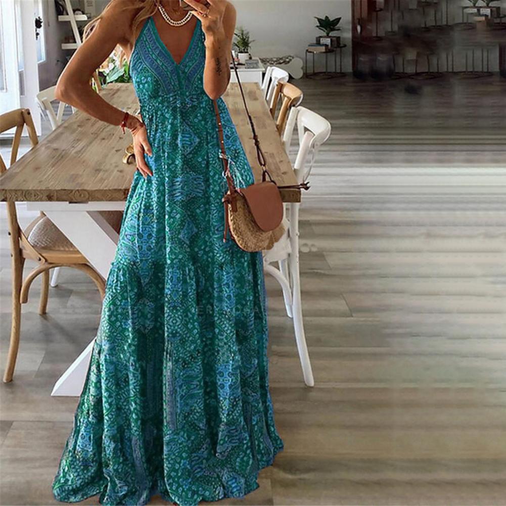 Casual Dresses Sexy Women V Neck Party Dresses Vintage Printed Boho Long Dresses Elegant Flying Sleeve Fashion Sexy Slim Maxi Dress Mujer 230410