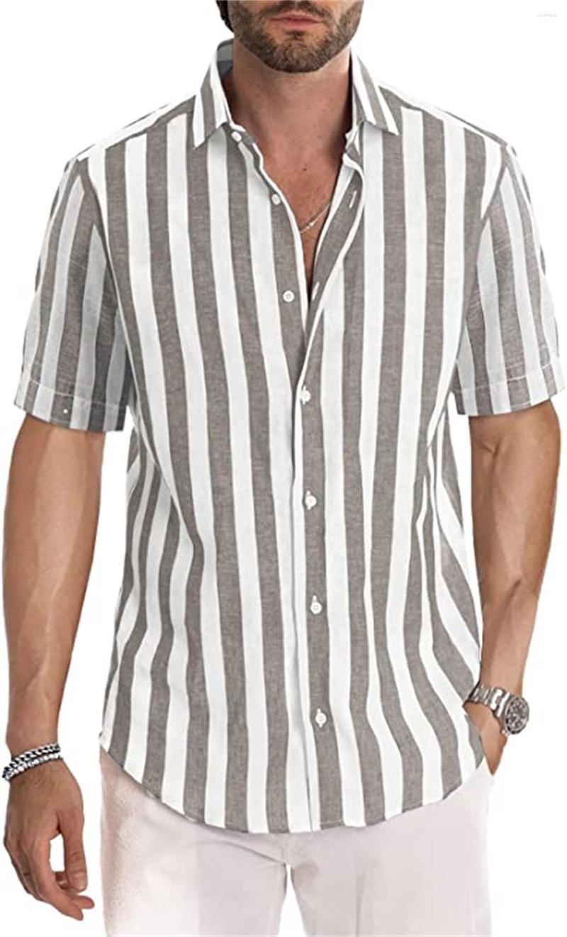 Men's Casual Shirts Men Patchwork Stripe Tops Fashion Well Fitting Comfortable Contrast Color Laepl Button
