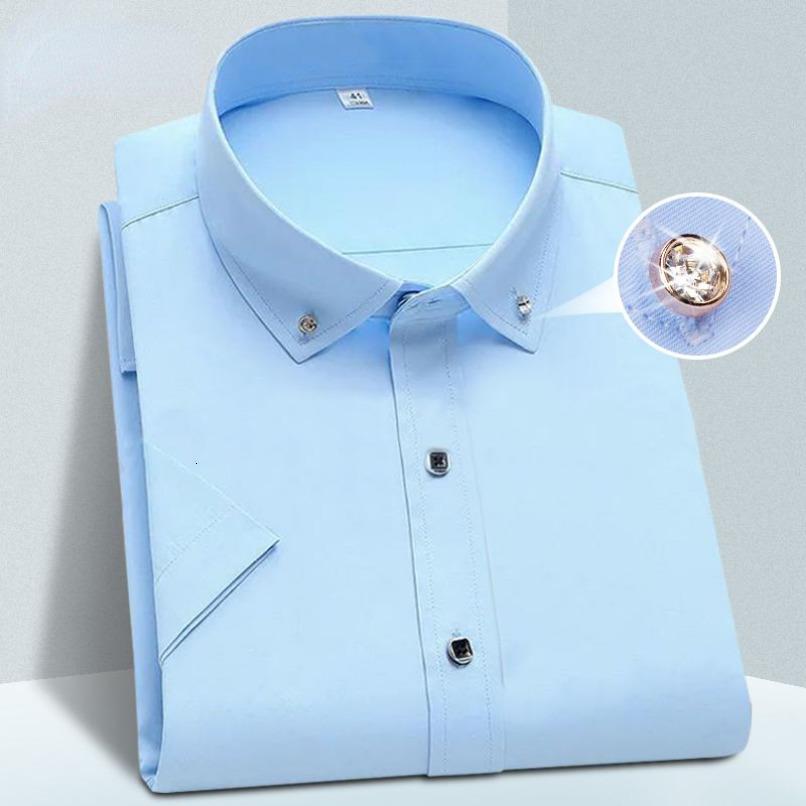Men's Casual Shirts High Quality Non-ironing Mens Dress Shirt Short Sleeve Solid Male Clothing Fit Business Shirts White Blue Navy Black Gozbkf 2