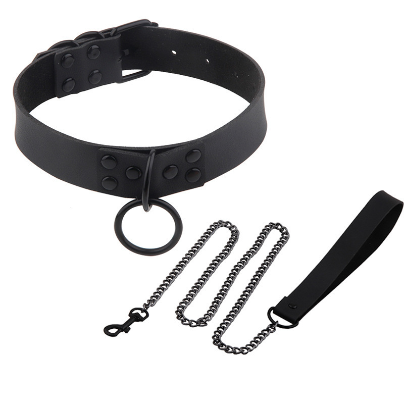 Cockrings Bdsm Sex Collar Bondage Necklace Slave Leash Steel Chain Rivet Choker Dog Punish Neck Collars Toys For Woman Man 230411