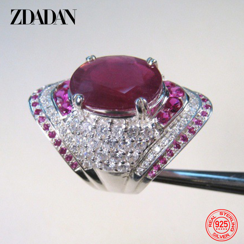 Wedding Rings ZDADAN 925 Sterling Silver Ruby Ring For Women Zircon Finger Rings Fashion Jewelry Gifts 230410