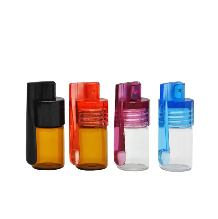 Wholesale Colorful 36mm 51mm Travel Size Acrylic Plastic Bottle Snuff Snorter Dispenser Glass pill case Vial container with spoon