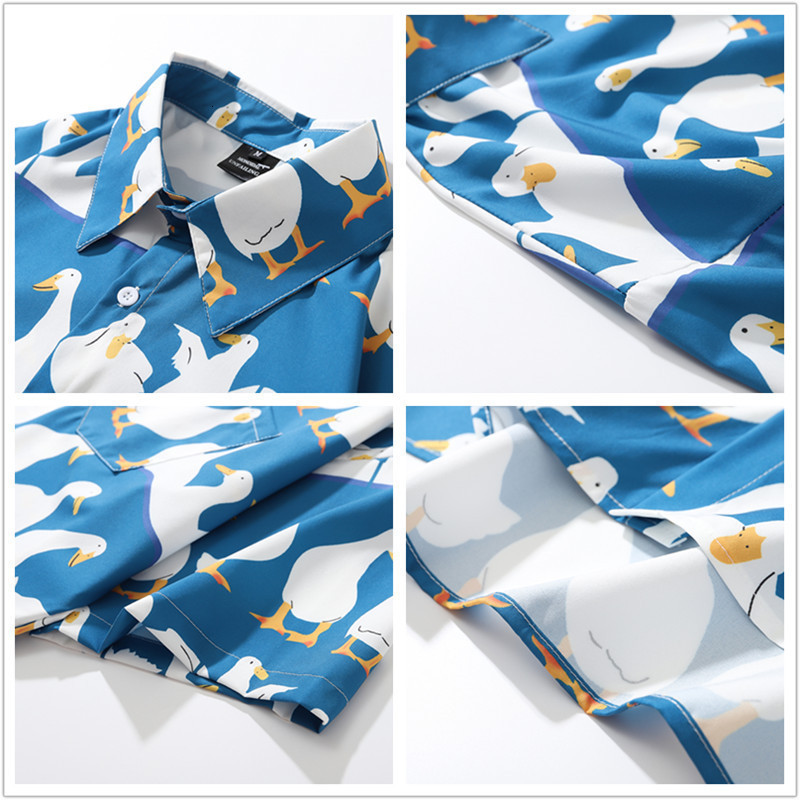 Men's Casual Shirts Mens Harajuku Hawaiian Shirt Little White Goose Full Print Short Sleeve Shirts Hip Hop Casual Streetwear Summer Blouse Tops 2