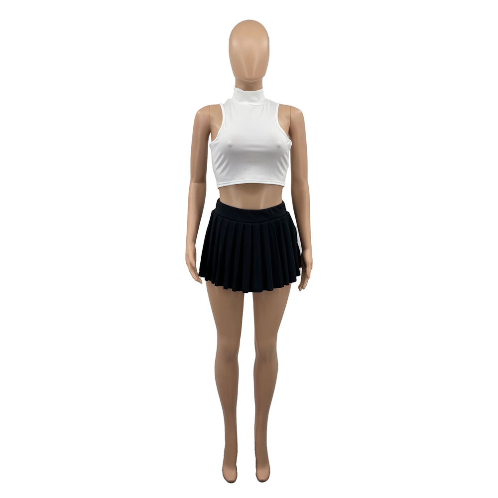 Women's Mini Pleated Skirts Sexy Solid Color Club Y2k High Wiast Stretchy Tennis Skater A-line Mini Length Skirt for School Party