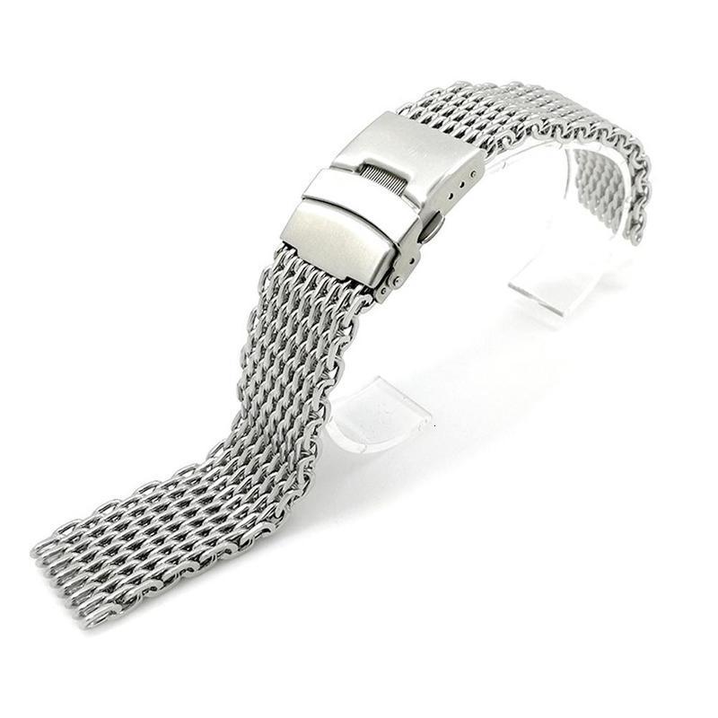 Watch Bands 18202224mm Steel Dive Shark Mesh for Milanese Watch Bracelet Strap Band Weaving Double Snap Strap 230411