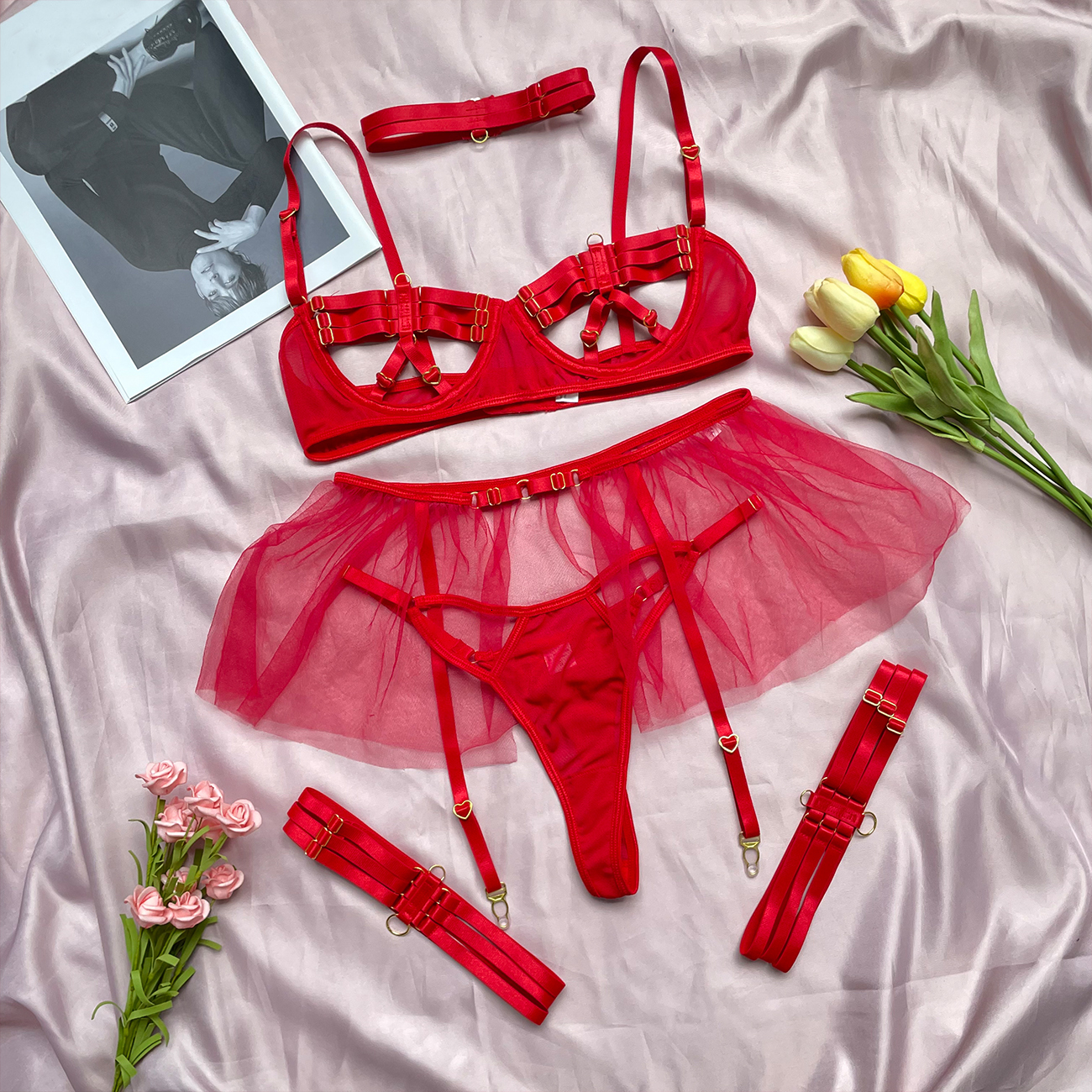 Sexy Set Ellolace Lingerie Porn Sissy Intimate Hollow Out Female Underwear Fancy Langerie Body GString Thongs Erotic Costumes 230411