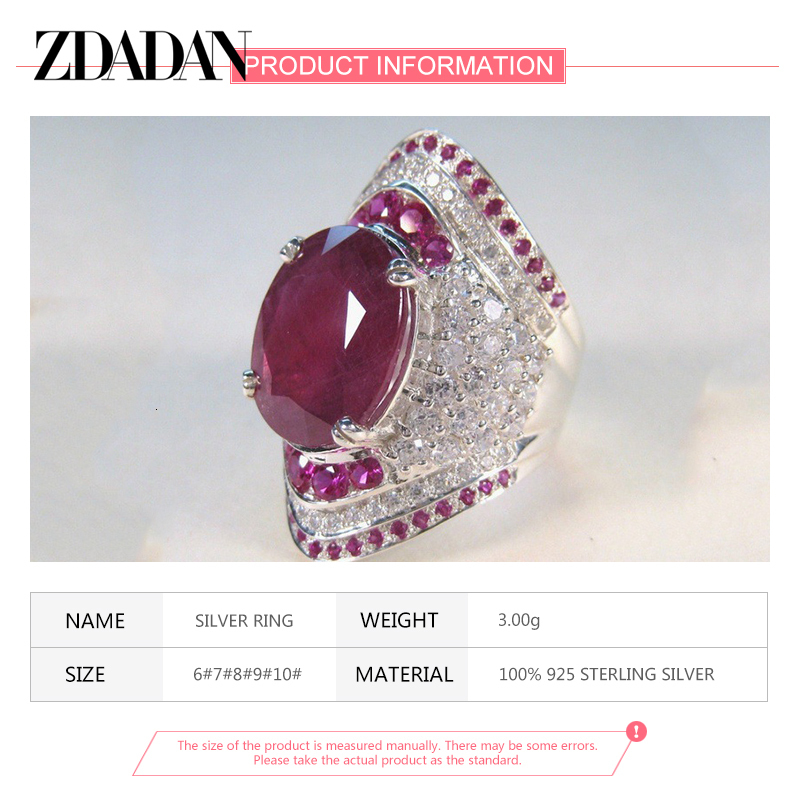 Wedding Rings ZDADAN 925 Sterling Silver Ruby Ring For Women Zircon Finger Rings Fashion Jewelry Gifts 230410