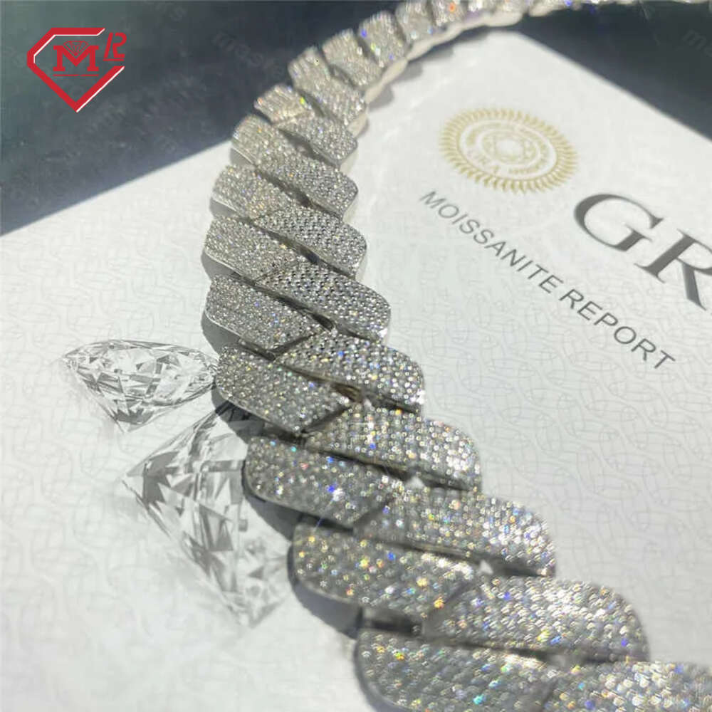 necklace moissanite chain Custom 20mm Width 4 Rows Miami Cuban Link Bling Real S925 Heavy Hip Hop Chain Vvs Moissanite Chain Cuban
