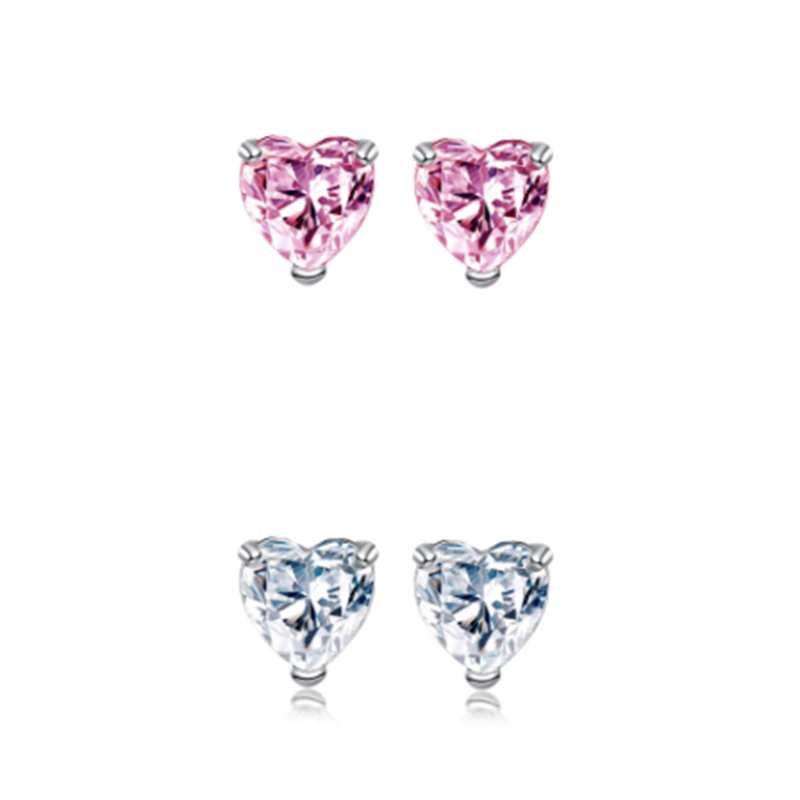 Cute Heart Stud Earring Lab diamond White Gold Charm Filled Jewelry Engagement Wedding Earrings for Women Bridal Birthday Bijou