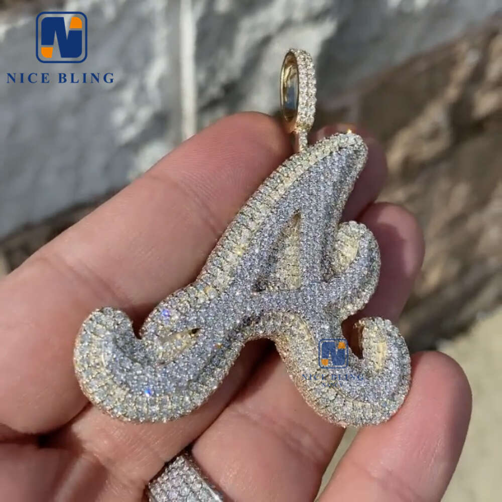 High quality pass dia tester sier letter 26 initial A B C D iced out custom moissanite pendant